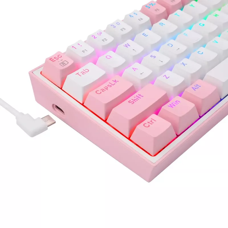 Mechanical keyboard REDRAGON K617-Fizz RGB — wired USB, pink/white, 1.5 m cable