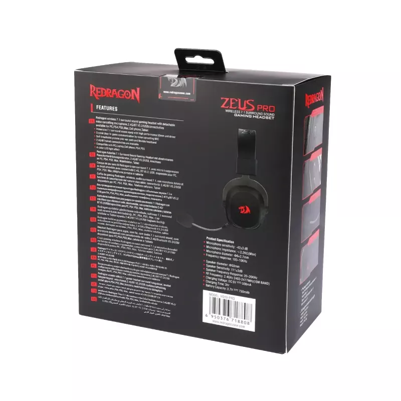 Wired Bluetooth Over-Ear Headphones REDRAGON H510 Zeus Pro RGB — 20–20000 Hz, 1.8 m cable, Black