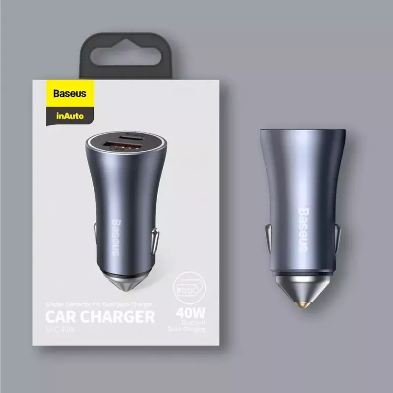 Car charger Baseus TZCCJD-0G 40W Dark Gray — USB vehicle power adapter, 40W output