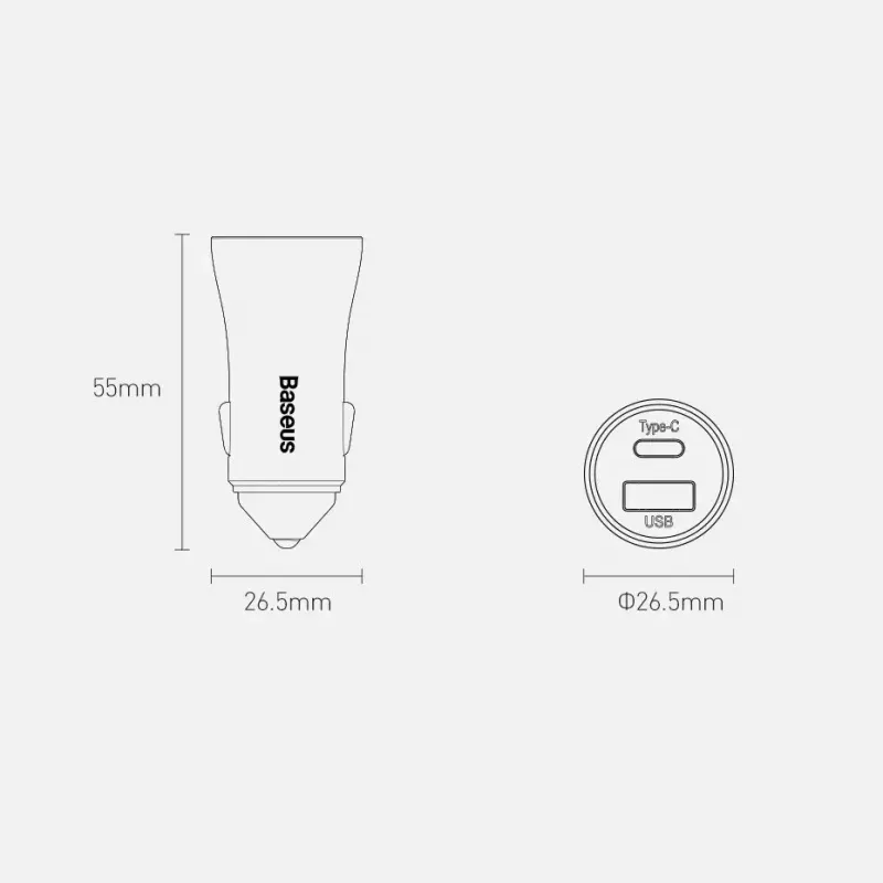 Car charger Baseus TZCCJD-0G 40W Dark Gray — USB vehicle power adapter, 40W output