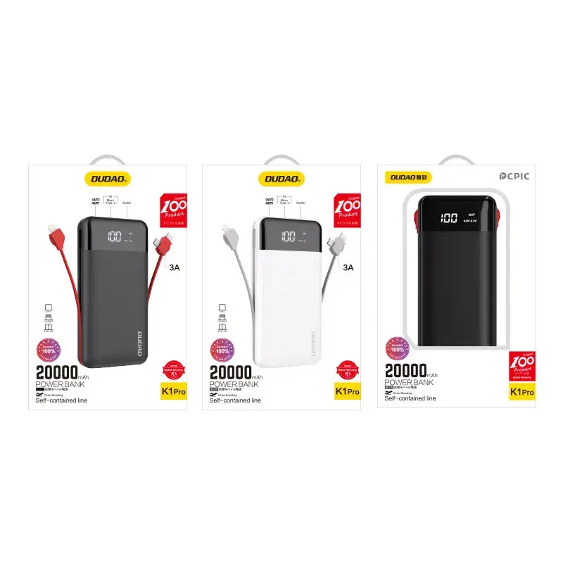 Powerbank Dudao K1Pro 20000mAh 15W with 4 integrated cables, black