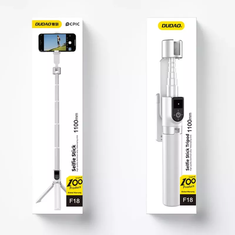 Dudao F18W Telescopic Selfie Stick with Tripod and Remote, 110 cm, White