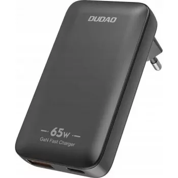Power adapter Dudao A65Q 65W GaN travel charger USB-A / USB-C PD ultrathin EU/US black