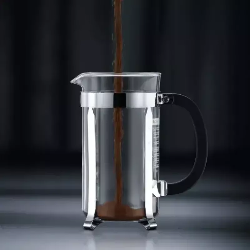 French Press coffee maker BODUM Chambord 8-cup, black frame with chrome and glass carafe