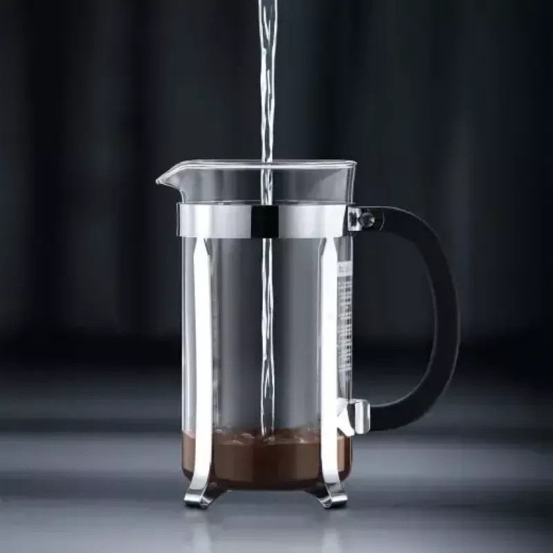 French Press coffee maker BODUM Chambord 8-cup, black frame with chrome and glass carafe