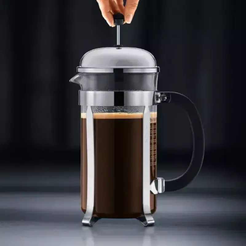 French Press coffee maker BODUM Chambord 8-cup, black frame with chrome and glass carafe