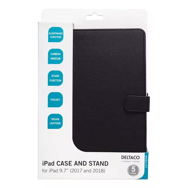 Tablet case DELTACO IPD-2017-2 Folio for iPad 9.7 inch (2017/2018), leather, stand mode
