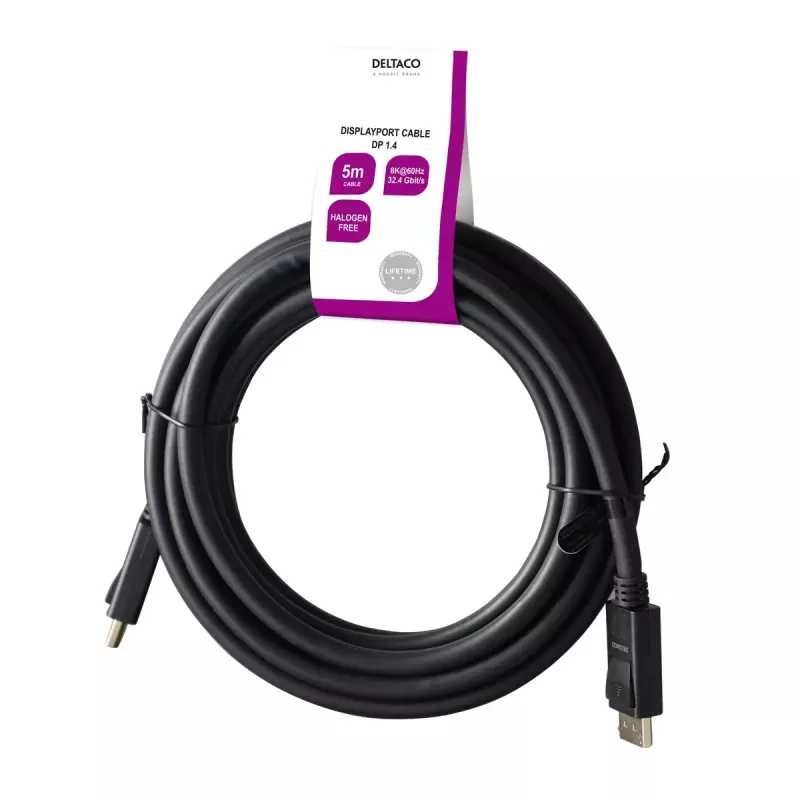 DisplayPort cable Deltaco DP8K-1050-LSZH 5 m Black