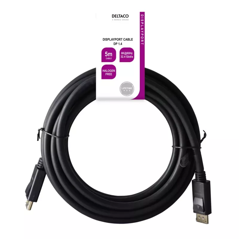 DisplayPort cable Deltaco DP8K-1050-LSZH 5 m Black