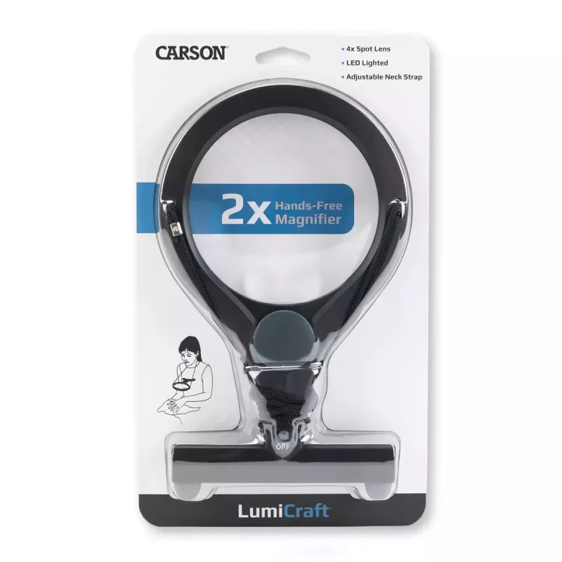 Handheld magnifier Carson LumiCraft 2x, LED, battery-powered, black, 135×23×226 mm