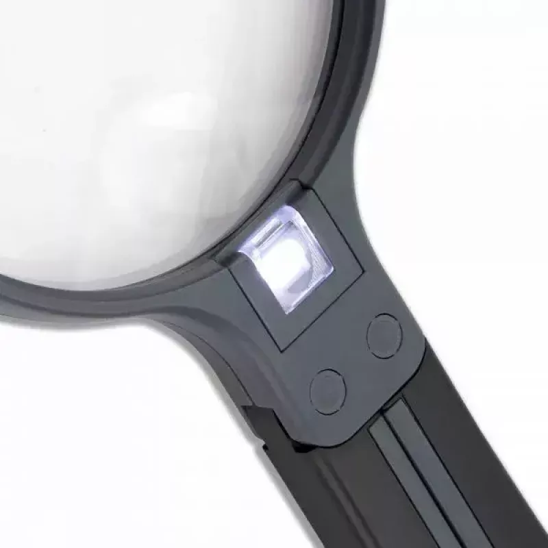 Magnifier Carson Split Handle HF-11 — 3.5× handheld magnifying glass, black/transparent, AAA battery