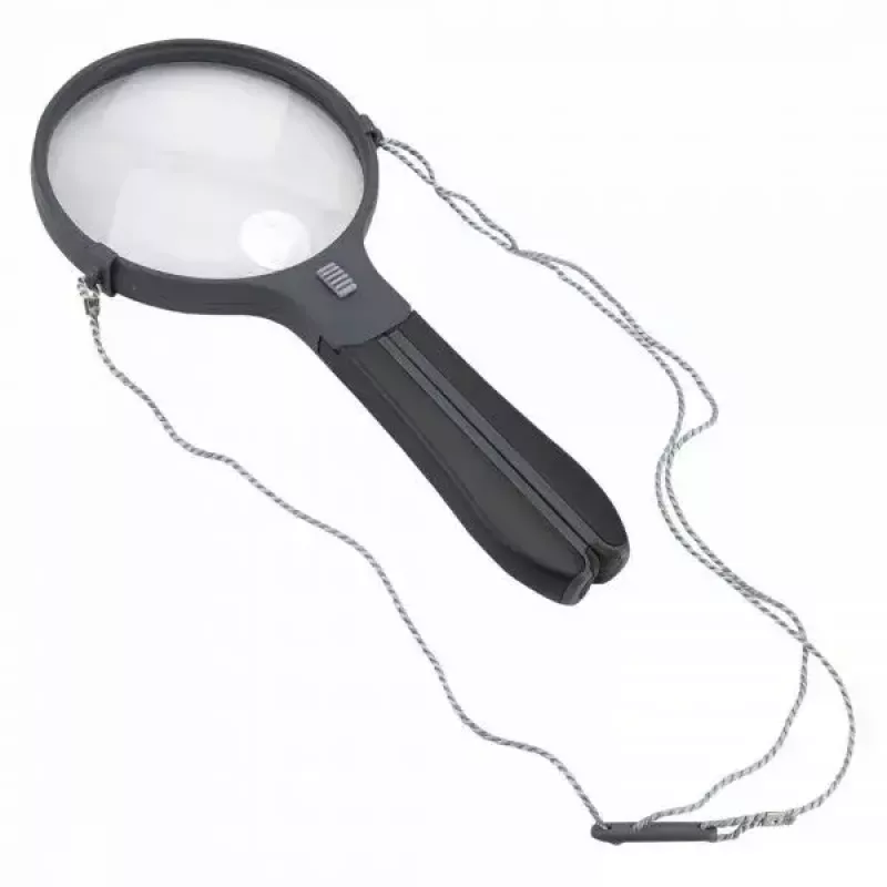 Magnifier Carson Split Handle HF-11 — 3.5× handheld magnifying glass, black/transparent, AAA battery