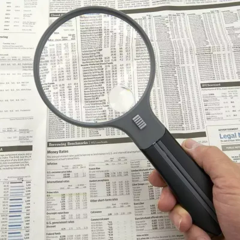 Magnifier Carson Split Handle HF-11 — 3.5× handheld magnifying glass, black/transparent, AAA battery