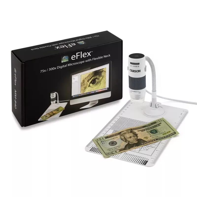 Digital microscope Carson EFLEX 300x, 75–300x magnification, 1600×1200 camera, grey/white