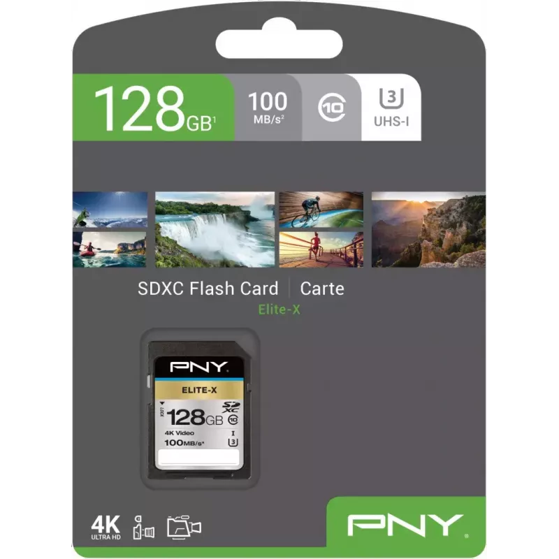 SDXC memory card PNY Elite-X 128 GB, UHS-I, Class 10, U3, 100 MB/s read