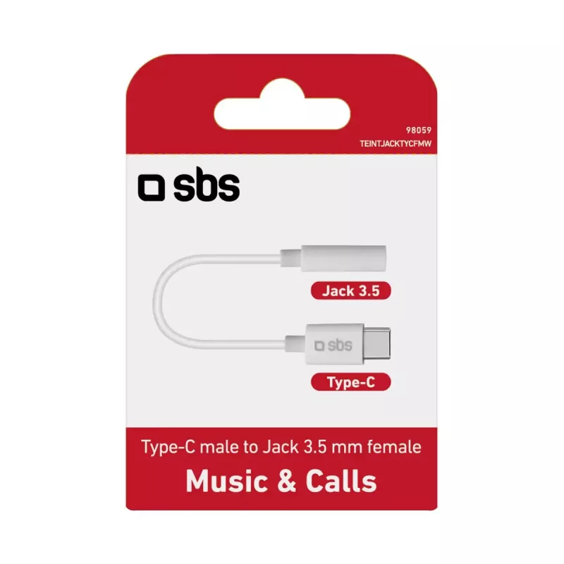 Mobile phone cable SBS TEINTJACKTYCFMW White 0.09m 3.5mm USB C