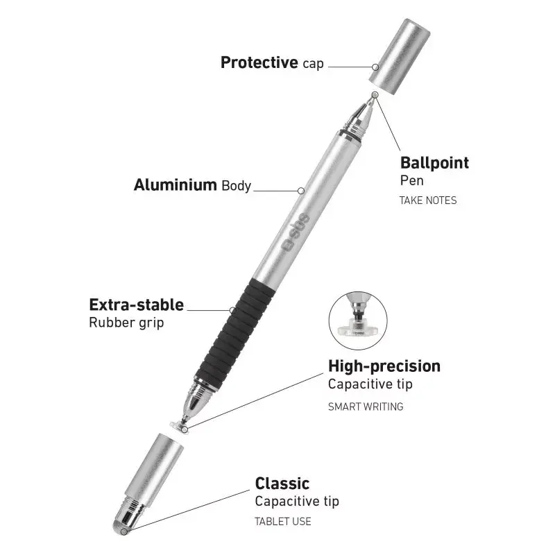 Stylus Pen SBS TTTATTOPROTRIO Black Silver Universal Mobile Compatibility