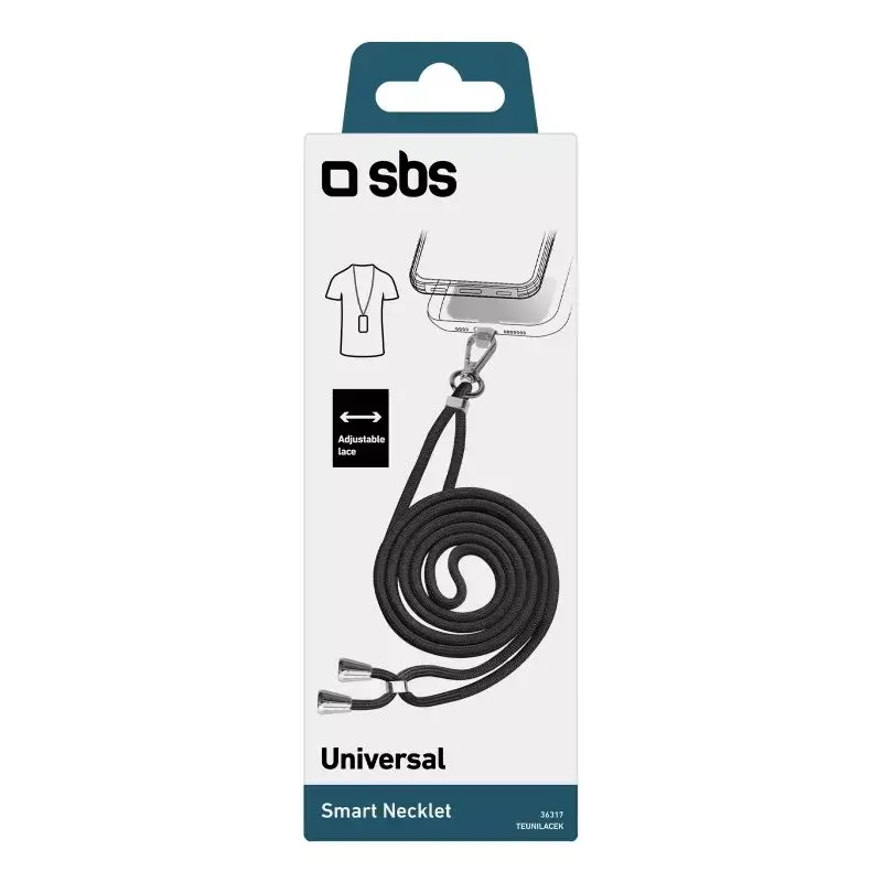 Neck strap for mobile phones SBS TEUNILACEK — black fabric, single-piece