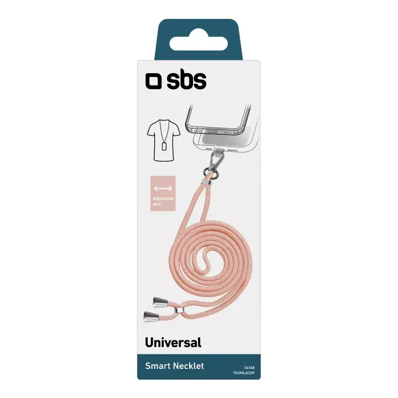 Neck strap for mobile phone SBS TEUNILACEP, pink fabric, 1 pc, length (pack) 200 mm
