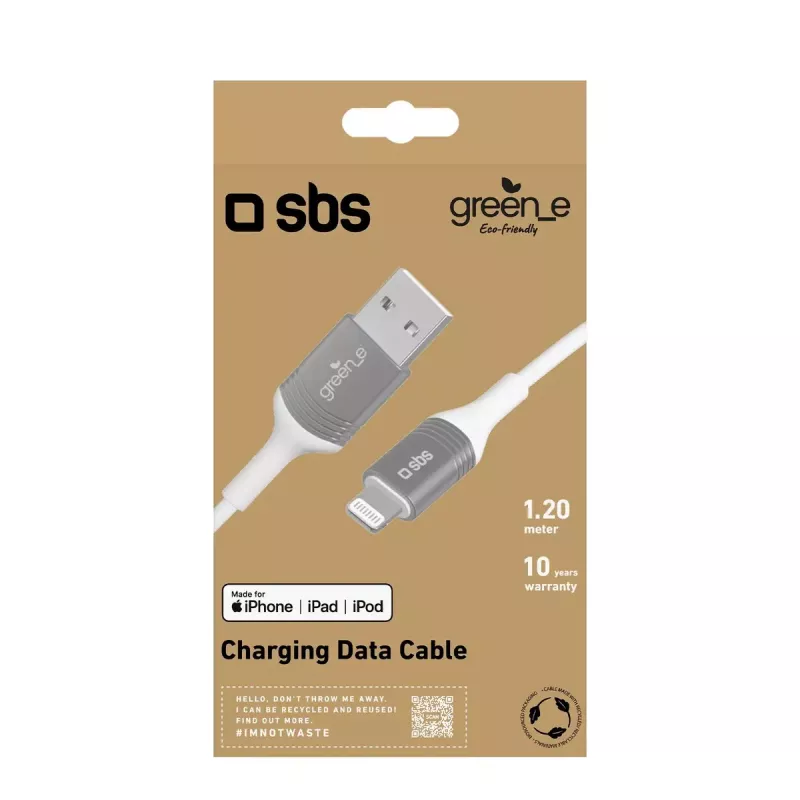 Lightning Cable SBS GRECABLEUSBIP589W 1.2m Silver White