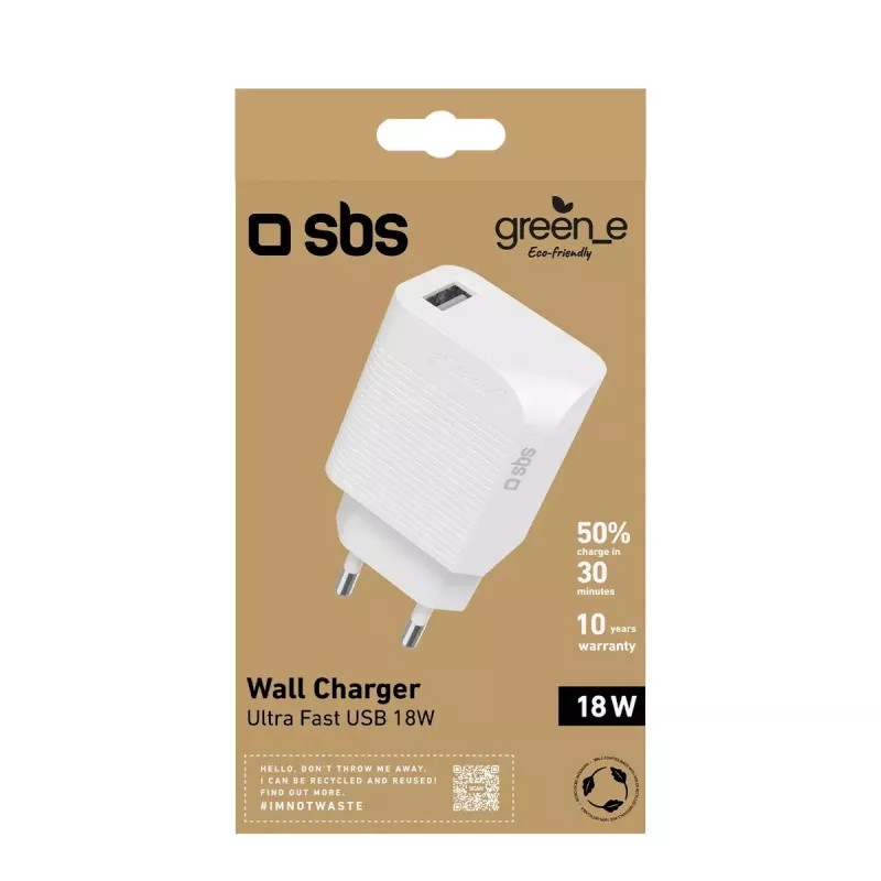 Mobile device charger SBS GRETR1USB18W Universal White AC Fast charging