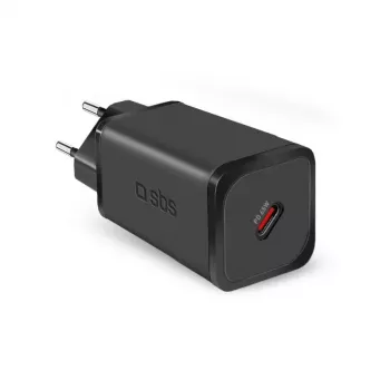 SBS Mobile indoor AC fast charger TETRGAN1C65W — 100–240V, 1x USB-C, black, for smartphone tablet laptop smartwatch headphones