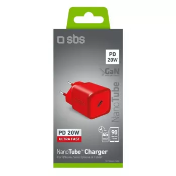 Charger SBS Mobile TETRGAN1C20R — 20W USB-C AC indoor charger for smartphone, tablet, smartwatch, headphones (red)
