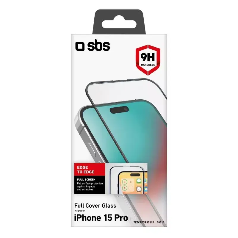 Screen/back protector SBS for iPhone 15 Pro, silicone + tempered glass, transparent, 1 pc