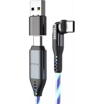 USB-C 2-in-1 cable STATIK PowerPivot Pro 2 m rotating connector blue glow