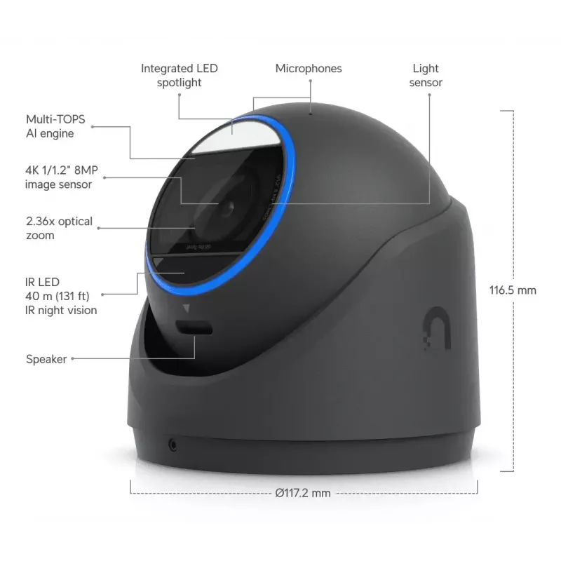 IP security camera UBIQUITI UVC-G6-Pro-Turret-B — 3840×2160, 1/1.2 inch CMOS, 2.36× optical zoom, PoE+, ceiling/wall, indoor/outdoor