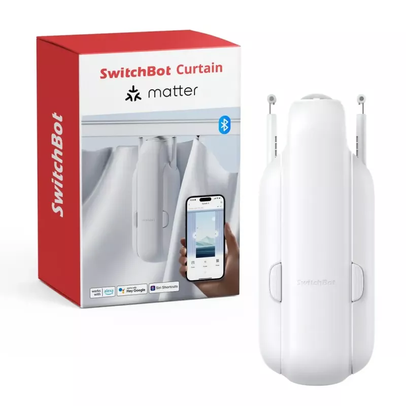 Smart curtain motor SwitchBot W2400000R for U-rail (EU & UK) — battery, USB-C, 15 kg push