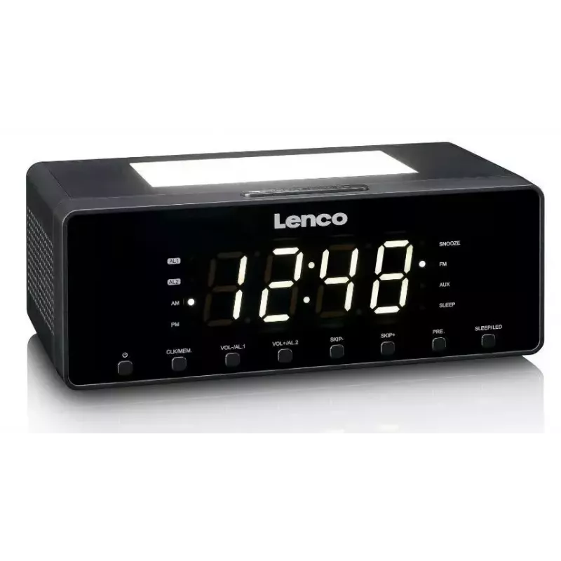 Clock radio Lenco CR540BK — FM alarm clock, 1.2 inch LED display, dimmable night light, USB charging, stereo speakers