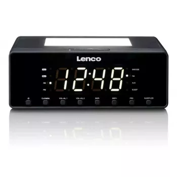 Clock radio Lenco CR540BK — FM alarm clock, 1.2 inch LED display, dimmable night light, USB charging, stereo speakers
