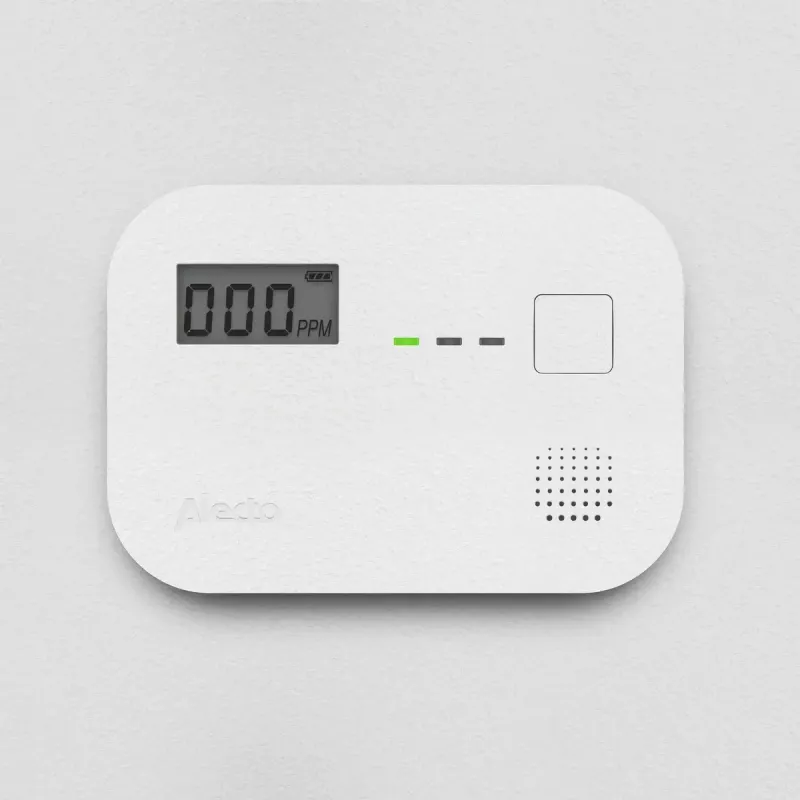 Carbon monoxide detector Alecto COA3910 — electrochemical CO sensor, battery-powered, white, 110×78×37 mm