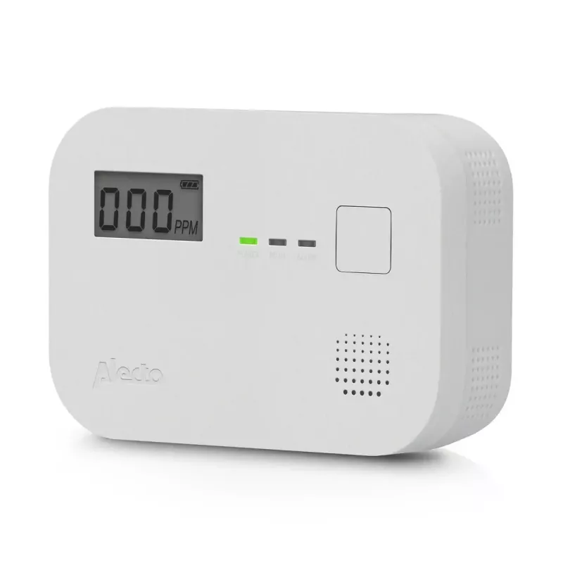 Carbon monoxide detector Alecto COA3910 — electrochemical CO sensor, battery-powered, white, 110×78×37 mm