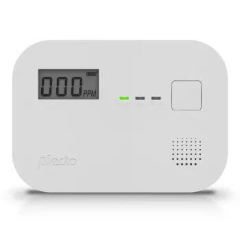 Carbon monoxide detector Alecto COA3910 — electrochemical CO sensor, battery-powered, white, 110×78×37 mm