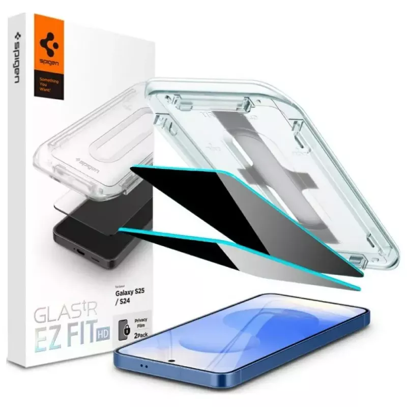 Tempered Privacy Glass Screen Protector Spigen Glas.TR EZ FIT HD for Samsung Galaxy S24/S25 — 2 pcs