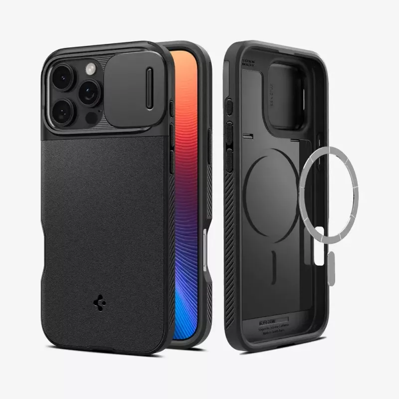 Spigen Optik Armor mobile phone case Cover Black for iPhone 16 Pro