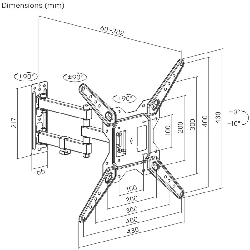 Maclean TV or monitor mount, universal, max VESA 400x400, 23-55, 30kg, black, MC-701N