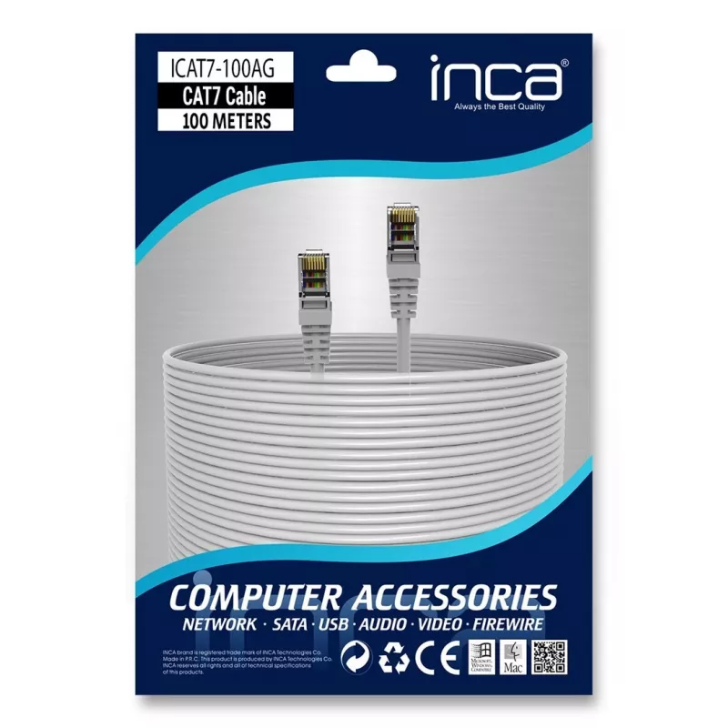 INCA Ethernet cable ICAT7-100AG S/FTP1 23 AWG CAT7 cable - Cable - CAT 7 cable/RJ45 plug