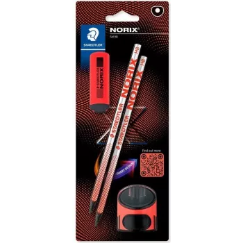 Wooden graphite pencils Staedtler Noris HB with eraser — silver coral, set of 2