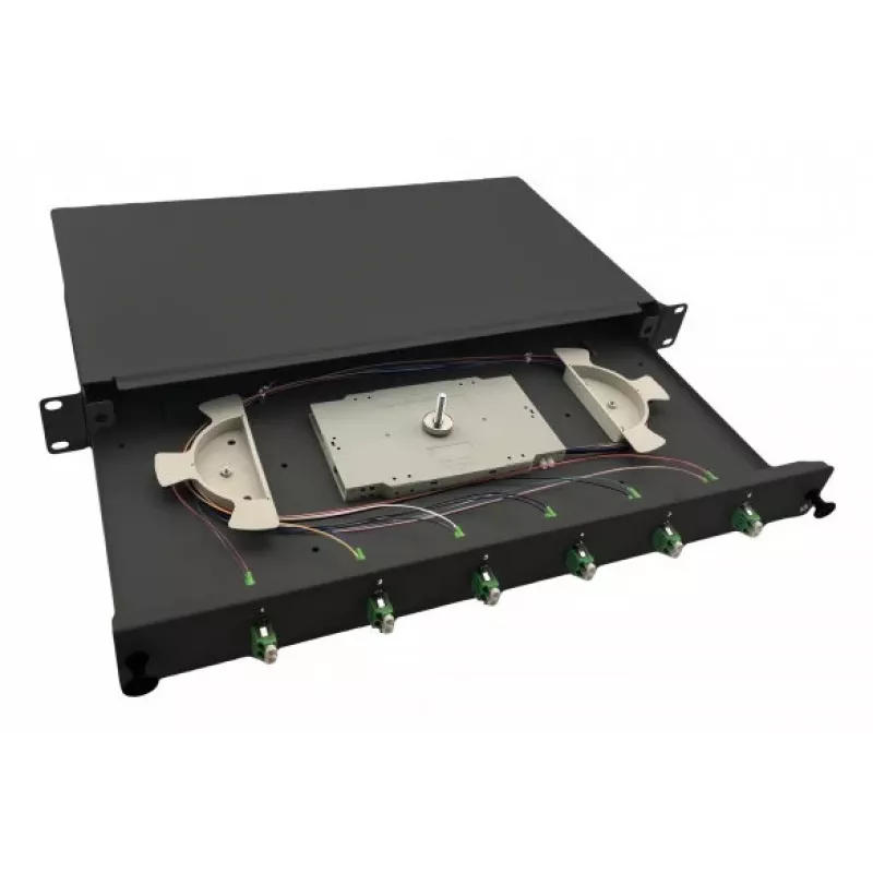 helos Fiber Optic 19 Splice Box 6 x LC/APC Duplex OS2, splice finished, black