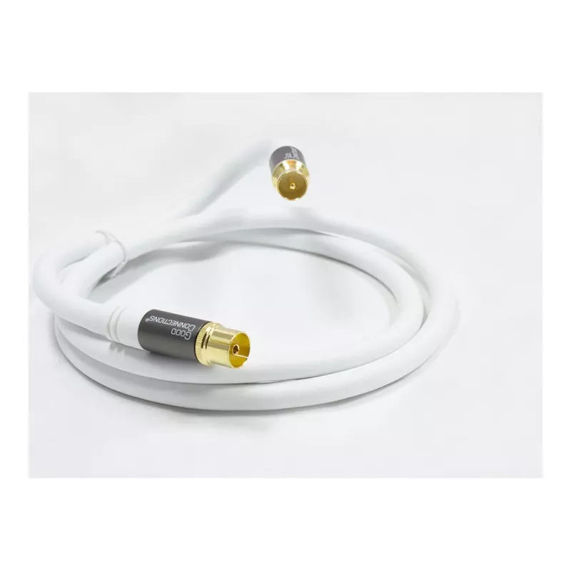 Antenna Cable SmartFLEX, IEC/Koax Plug an Socket, Gold-Plated, vierfach Shielded, Shielding Rating 120dB, White, 1,5m, Good Connections® (GC-M2042)