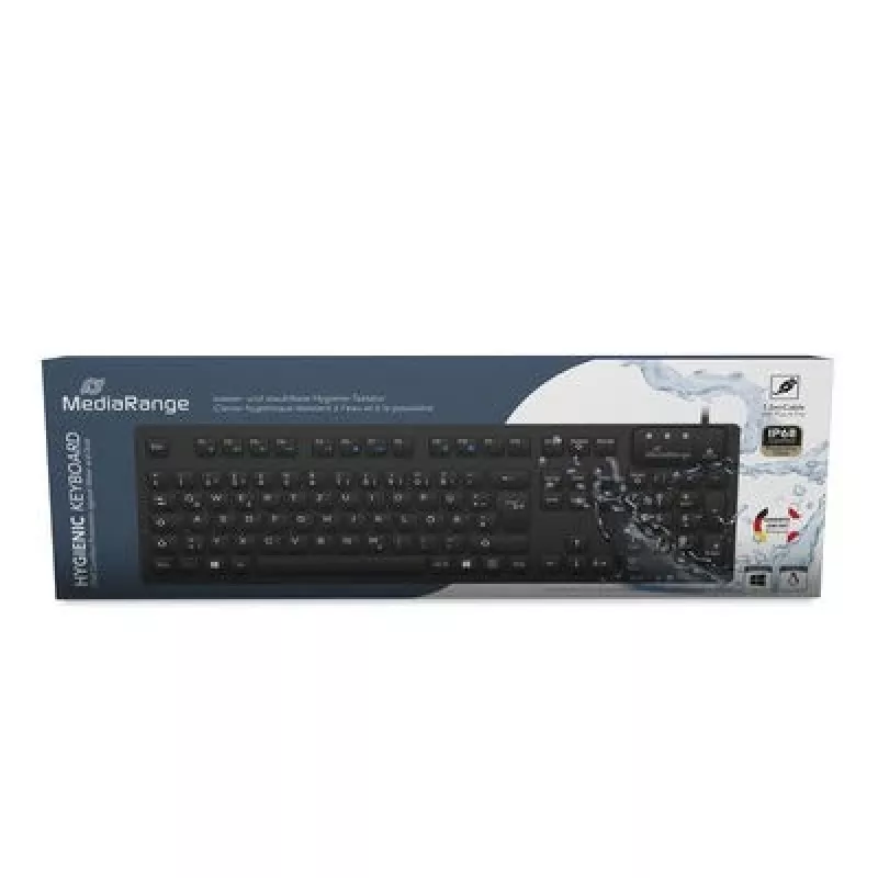 MediaRange kabelgeb. Hygiene-Keyboard,QWERTZ, IP68,1.5m, black