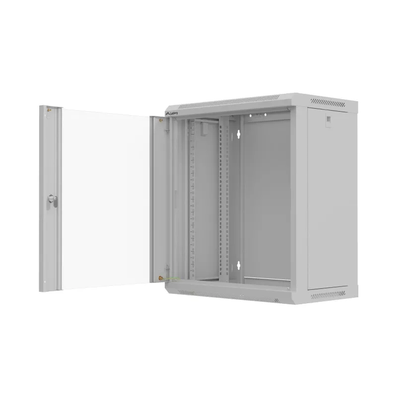 Rack cabinet wall-mounted 19 inches 12U 540x350 grey glass door (flat pack)