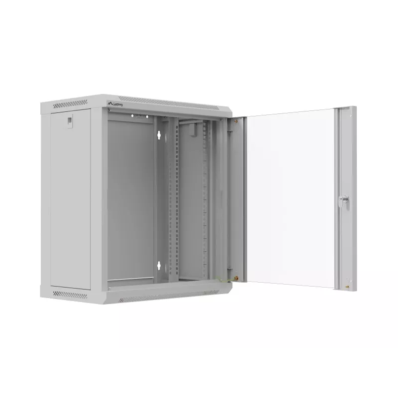 Rack cabinet wall-mounted 19 inches 12U 540x350 grey glass door (flat pack)