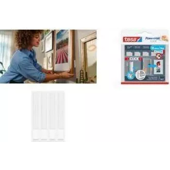 tesa Powerstrips CLICK Klettstreifen MEDIUM Slim, weiß zum Anbringen von Bildern und flacher Wanddekorationen, - 1 Stück (77721-00030)