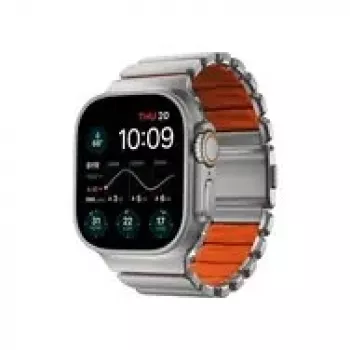 NOMAD Stratos Band - titanium bracelet for Apple Watch 49mm with FKM (natural titanium, ultra orange FKM)