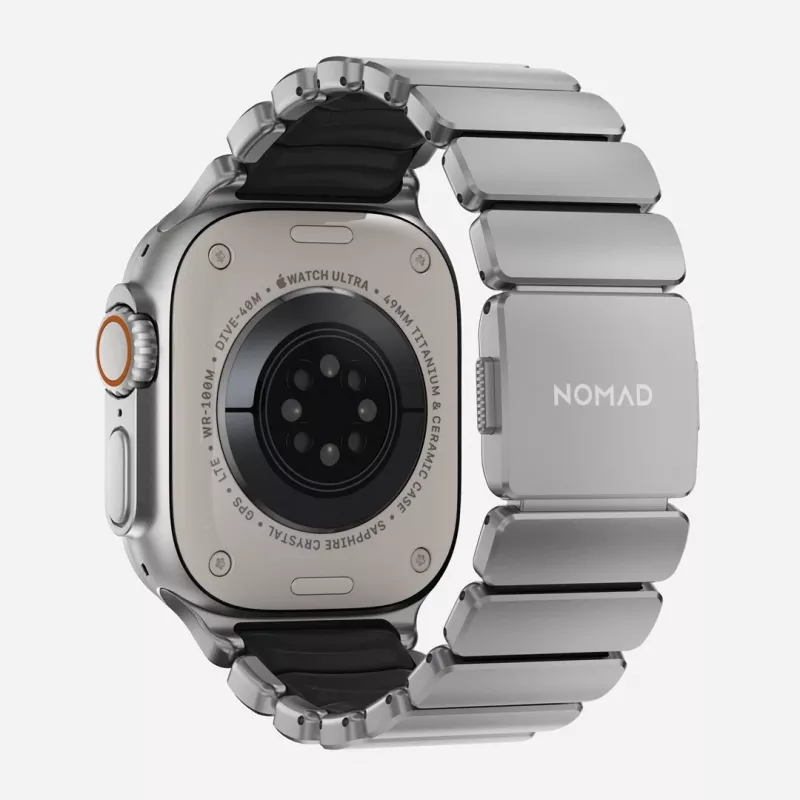 NOMAD Stratos Band - titanium bracelet for Apple Watch 49mm with FKM (natural titanium, black FKM)