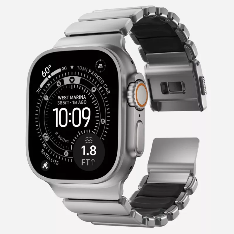 NOMAD Stratos Band - titanium bracelet for Apple Watch 49mm with FKM (natural titanium, black FKM)